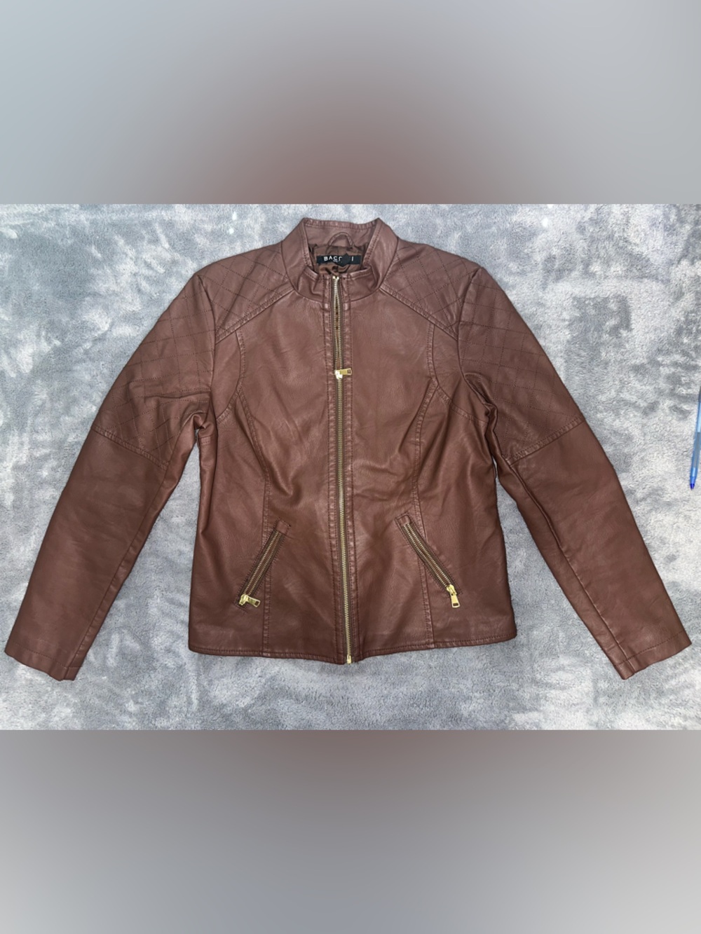 Baccini Women’s Brown Faux Leather Moto Jacket